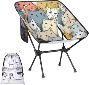 Honeybaby Folding Camping Chair Cartoon Cats Theme Camping Chairs Lightweight Portable Chair Outdoor Foldable Chairs for Camping Travel Picnic Beach Hiking