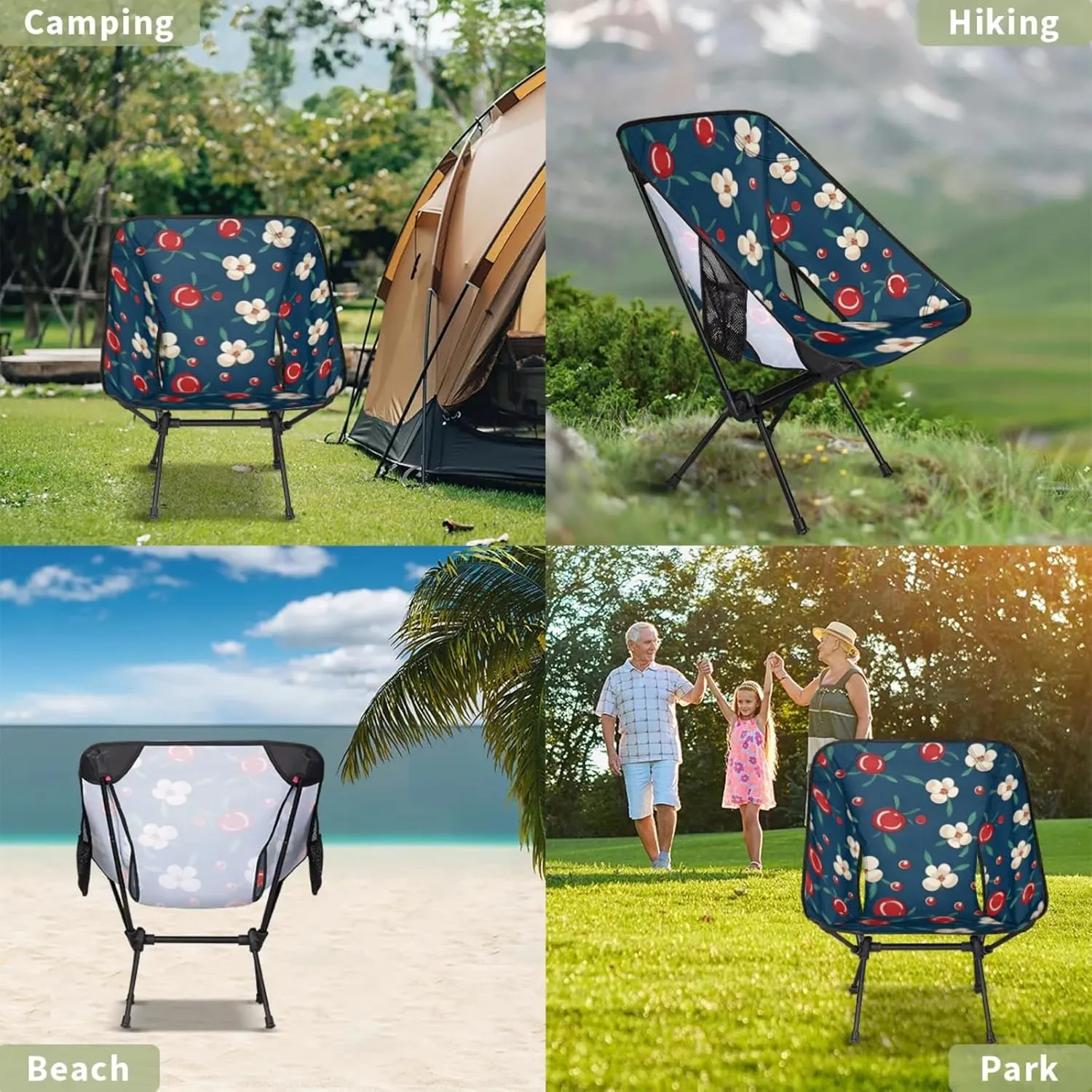 Honeybaby Folding Camping Chair Cherries Floral Camping Chairs Lightweight Portable Chair Outdoor Foldable Chairs for Camping Travel Picnic Beach Hiking