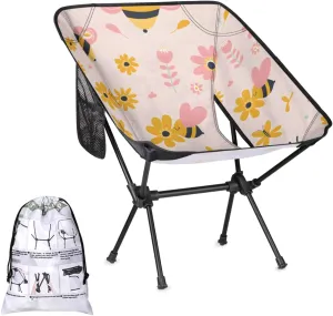 Honeybaby Folding Camping Chair Cute Bees Flower Camping Chairs Lightweight Portable Chair Outdoor Foldable Chairs for Camping Travel Picnic Beach Hiking