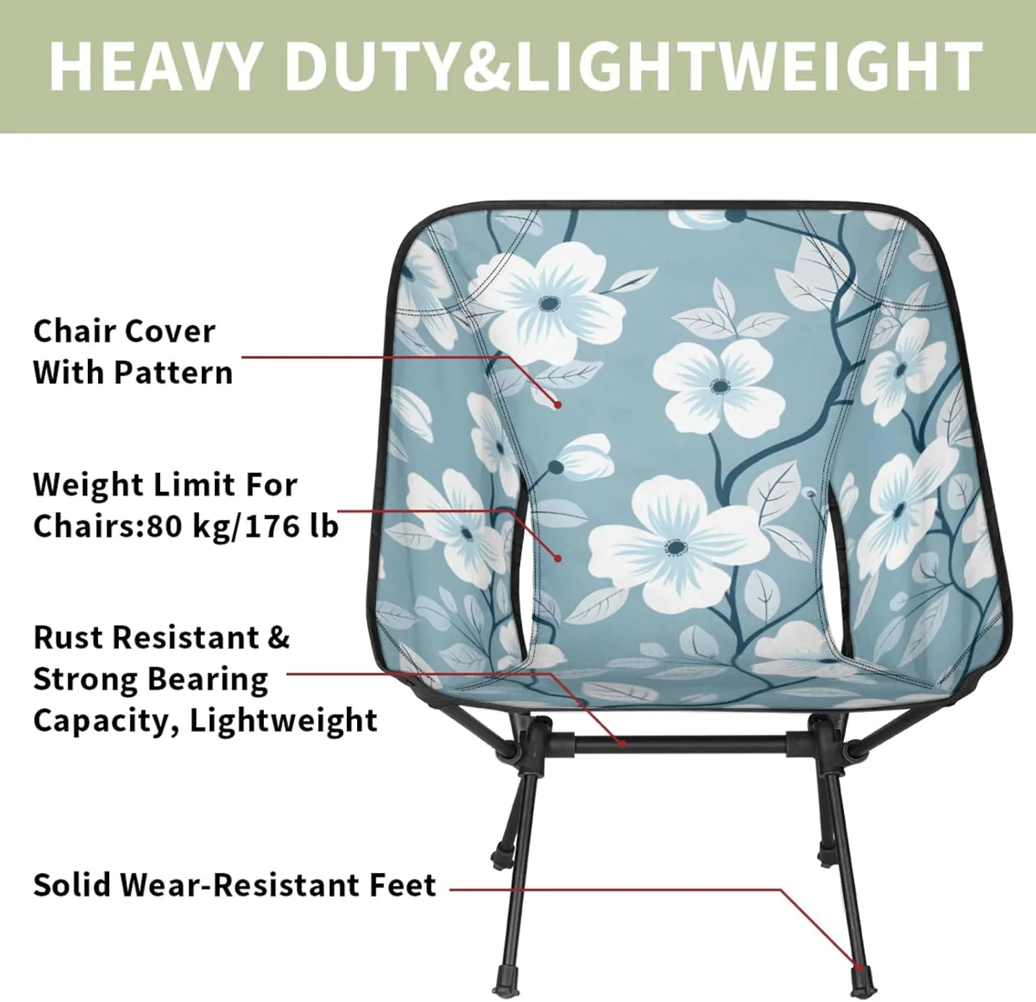 Honeybaby Folding Camping Chair Flowers Design Camping Chairs Lightweight Portable Chair Outdoor Foldable Chairs for Camping Travel Picnic Beach Hiking