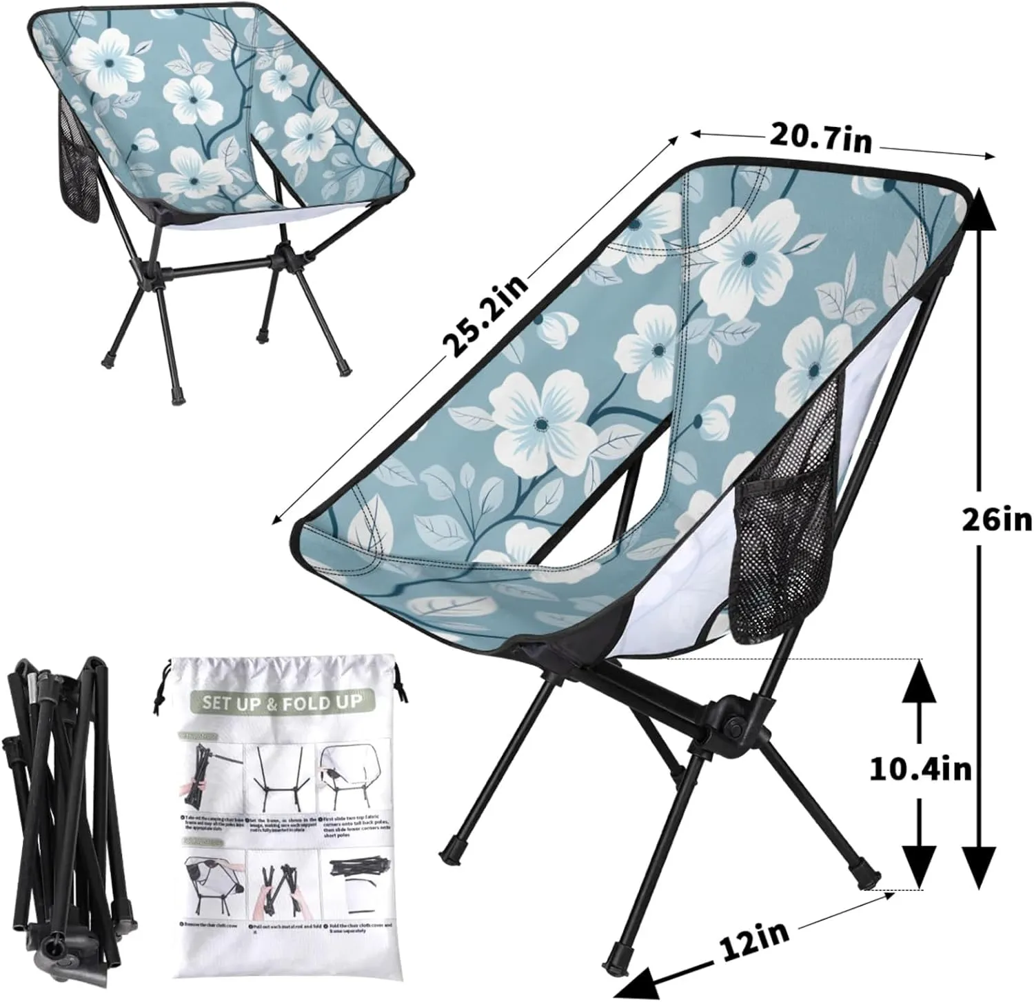 Honeybaby Folding Camping Chair Flowers Design Camping Chairs Lightweight Portable Chair Outdoor Foldable Chairs for Camping Travel Picnic Beach Hiking
