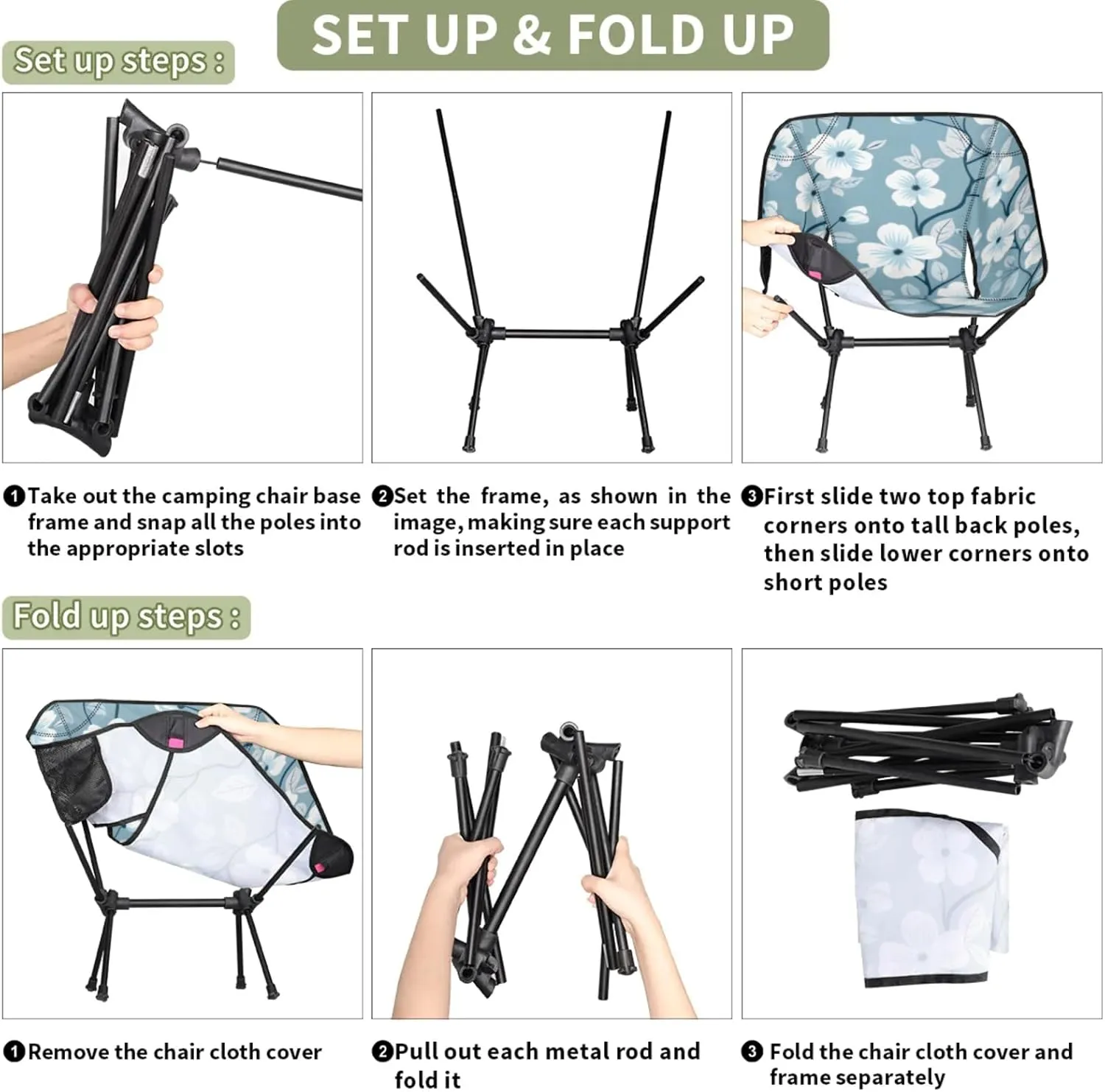 Honeybaby Folding Camping Chair Flowers Design Camping Chairs Lightweight Portable Chair Outdoor Foldable Chairs for Camping Travel Picnic Beach Hiking