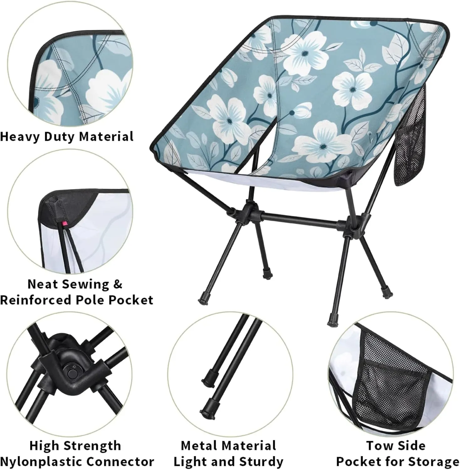 Honeybaby Folding Camping Chair Flowers Design Camping Chairs Lightweight Portable Chair Outdoor Foldable Chairs for Camping Travel Picnic Beach Hiking