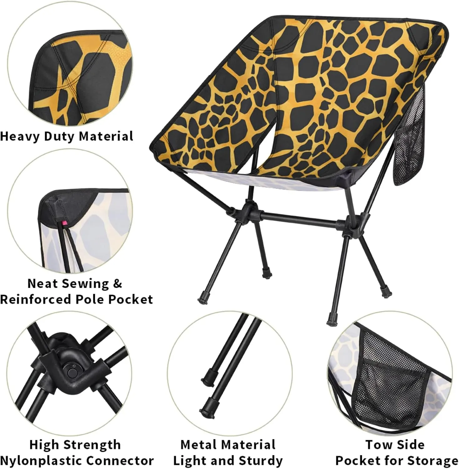 Honeybaby Folding Camping Chair Giraffes Skin Print Camping Chairs Lightweight Portable Chair Outdoor Foldable Chairs for Camping Travel Picnic Beach Hiking