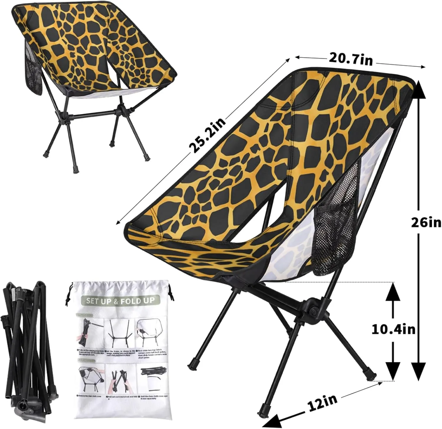 Honeybaby Folding Camping Chair Giraffes Skin Print Camping Chairs Lightweight Portable Chair Outdoor Foldable Chairs for Camping Travel Picnic Beach Hiking