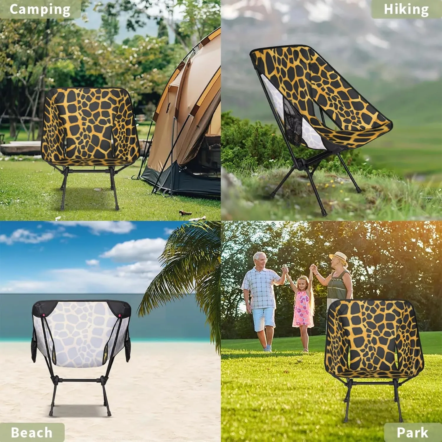 Honeybaby Folding Camping Chair Giraffes Skin Print Camping Chairs Lightweight Portable Chair Outdoor Foldable Chairs for Camping Travel Picnic Beach Hiking