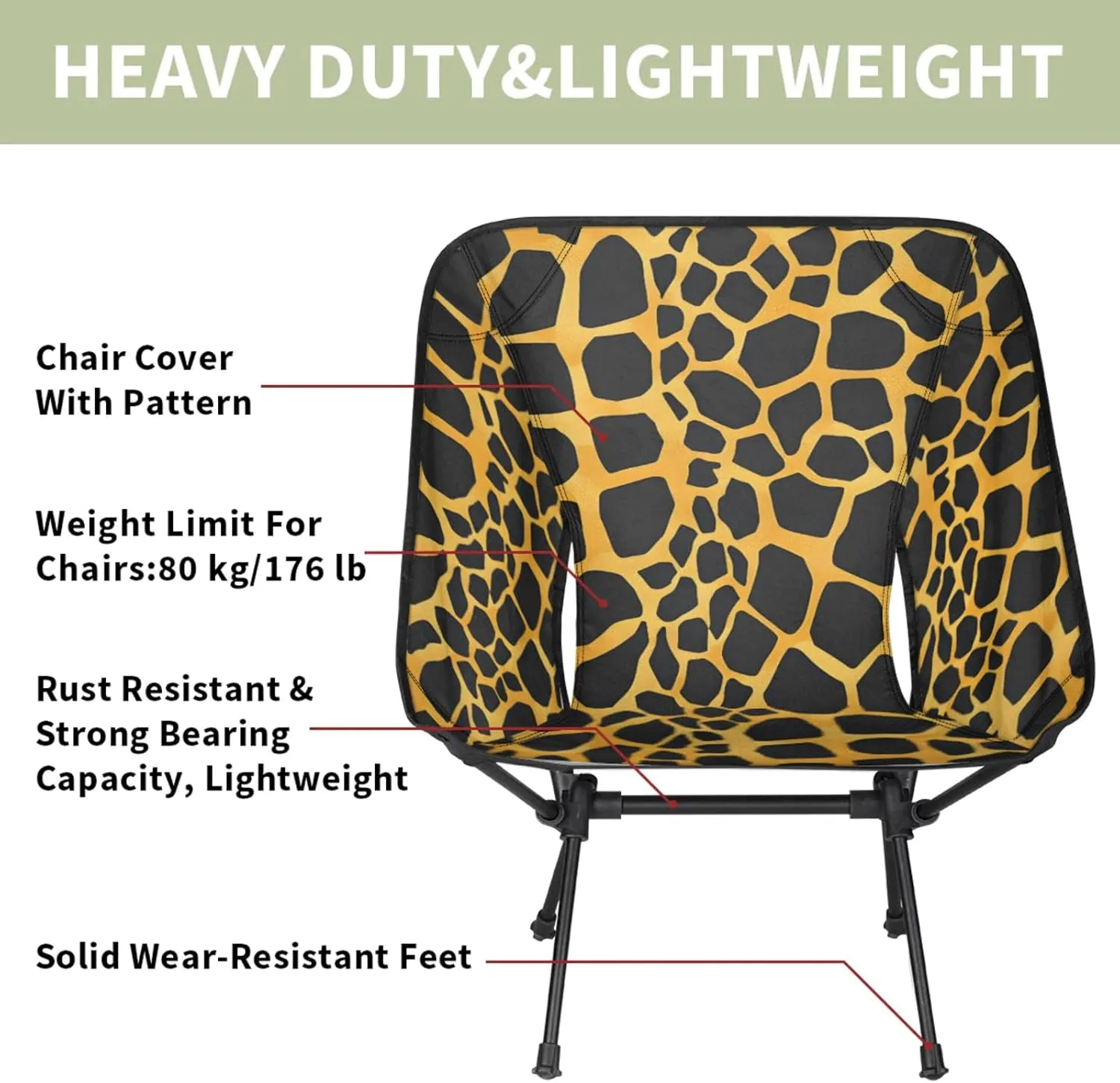 Honeybaby Folding Camping Chair Giraffes Skin Print Camping Chairs Lightweight Portable Chair Outdoor Foldable Chairs for Camping Travel Picnic Beach Hiking