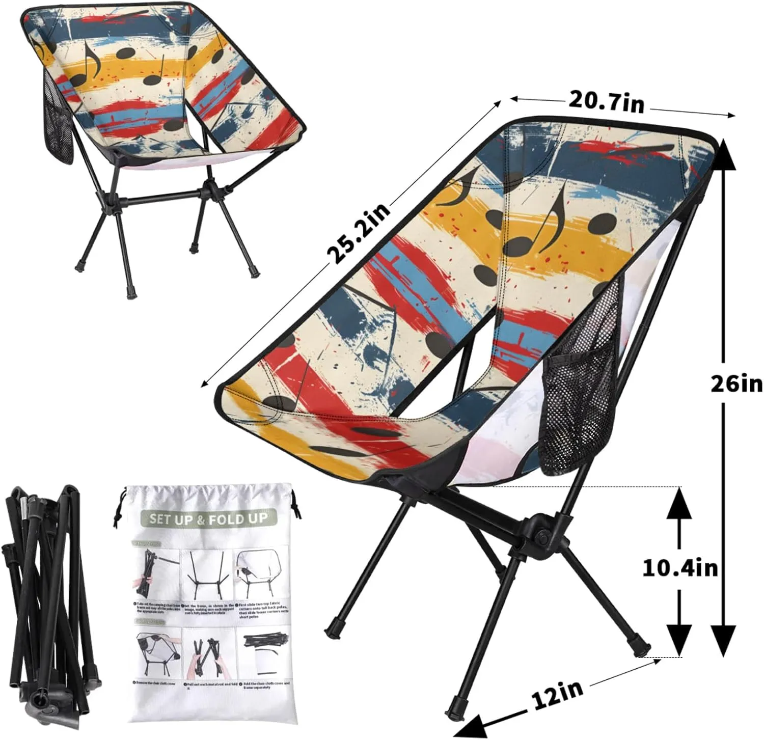 Honeybaby Folding Camping Chair Notes Graffiti Camping Chairs Lightweight Portable Chair Outdoor Foldable Chairs for Camping Travel Picnic Beach Hiking