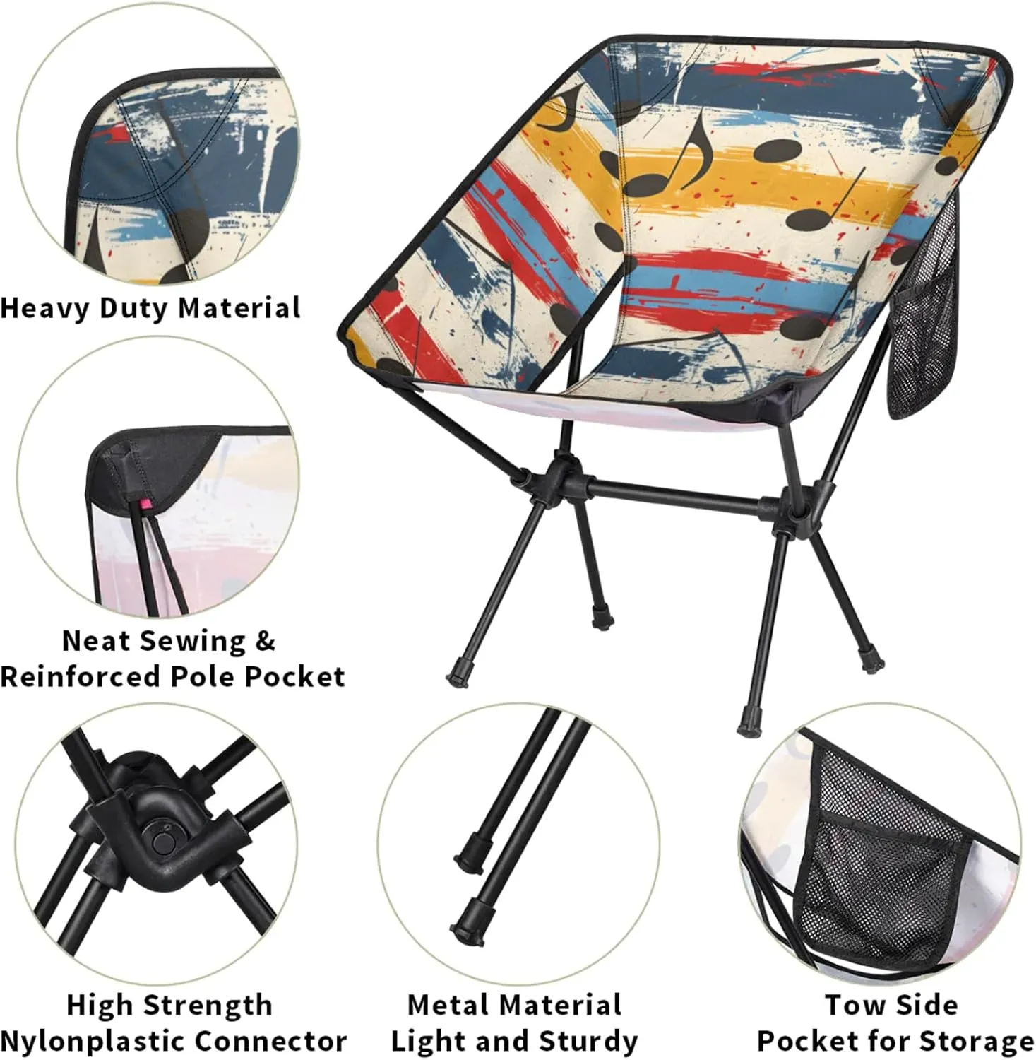 Honeybaby Folding Camping Chair Notes Graffiti Camping Chairs Lightweight Portable Chair Outdoor Foldable Chairs for Camping Travel Picnic Beach Hiking