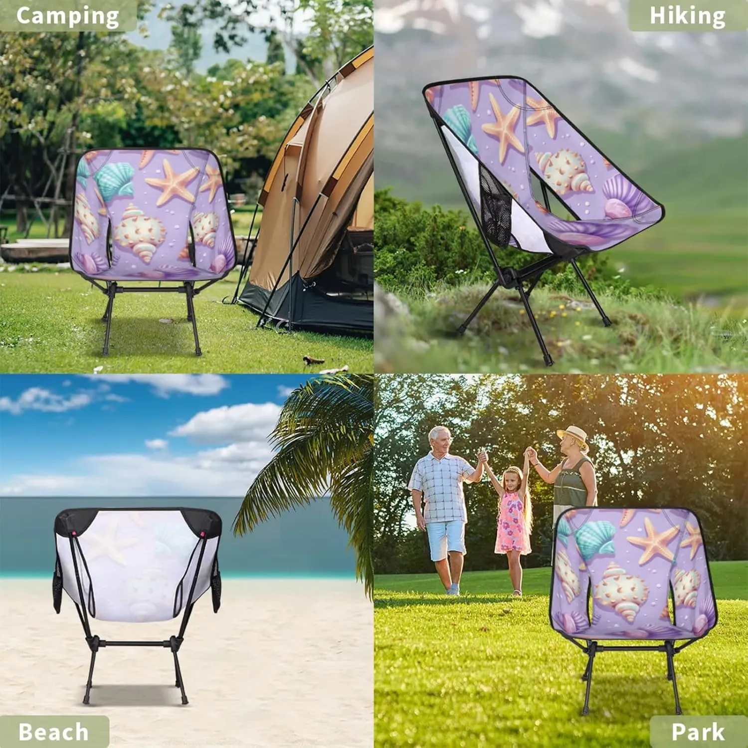 Honeybaby Folding Camping Chair Ocean Seashell Starfish Camping Chairs Lightweight Portable Chair Outdoor Foldable Chairs for Camping Travel Picnic Beach Hiking