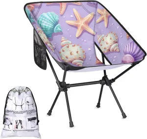 Honeybaby Folding Camping Chair Ocean Seashell Starfish Camping Chairs Lightweight Portable Chair Outdoor Foldable Chairs for Camping Travel Picnic Beach Hiking