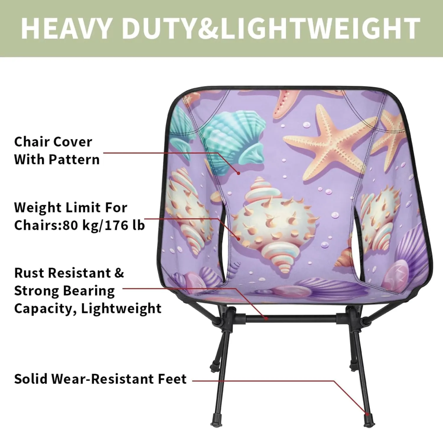Honeybaby Folding Camping Chair Ocean Seashell Starfish Camping Chairs Lightweight Portable Chair Outdoor Foldable Chairs for Camping Travel Picnic Beach Hiking