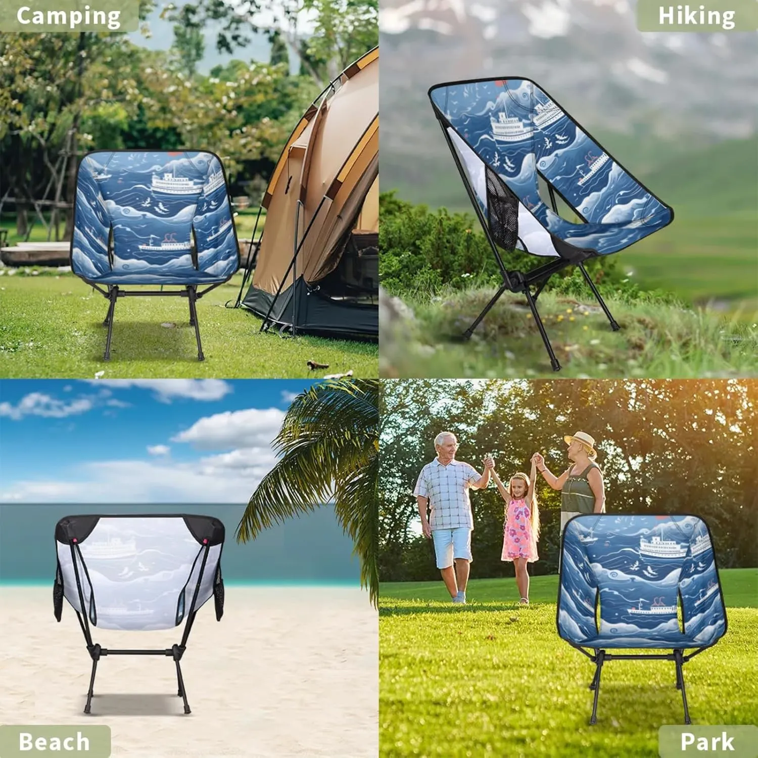 Honeybaby Folding Camping Chair Ocean Ship Print Camping Chairs Lightweight Portable Chair Outdoor Foldable Chairs for Camping Travel Picnic Beach Hiking