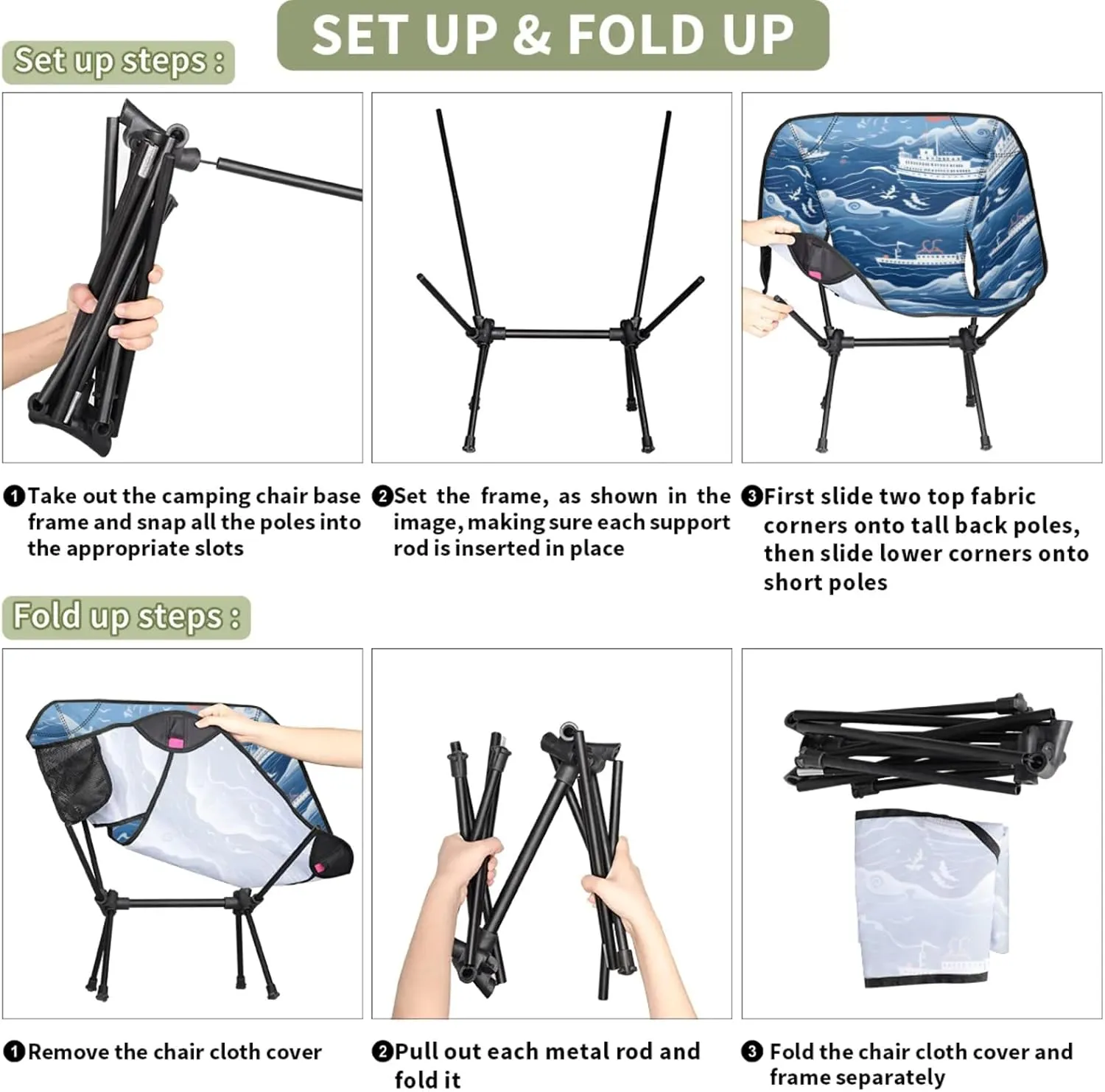 Honeybaby Folding Camping Chair Ocean Ship Print Camping Chairs Lightweight Portable Chair Outdoor Foldable Chairs for Camping Travel Picnic Beach Hiking