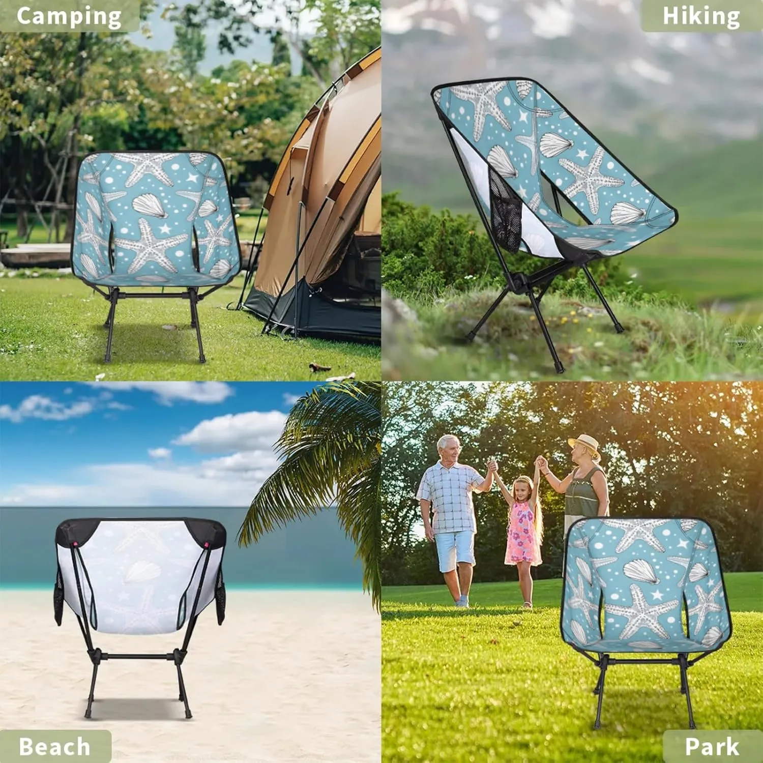 Honeybaby Folding Camping Chair Ocean Starfishes Camping Chairs Lightweight Portable Chair Outdoor Foldable Chairs for Camping Travel Picnic Beach Hiking