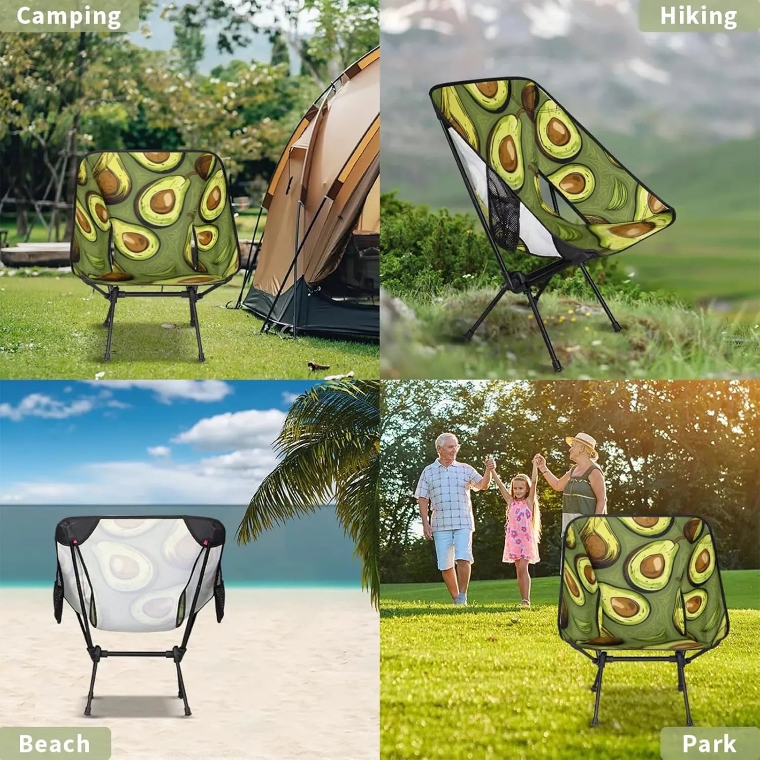 Honeybaby Folding Camping Chair Yummy Avocado Camping Chairs Lightweight Portable Chair Outdoor Foldable Chairs for Camping Travel Picnic Beach Hiking