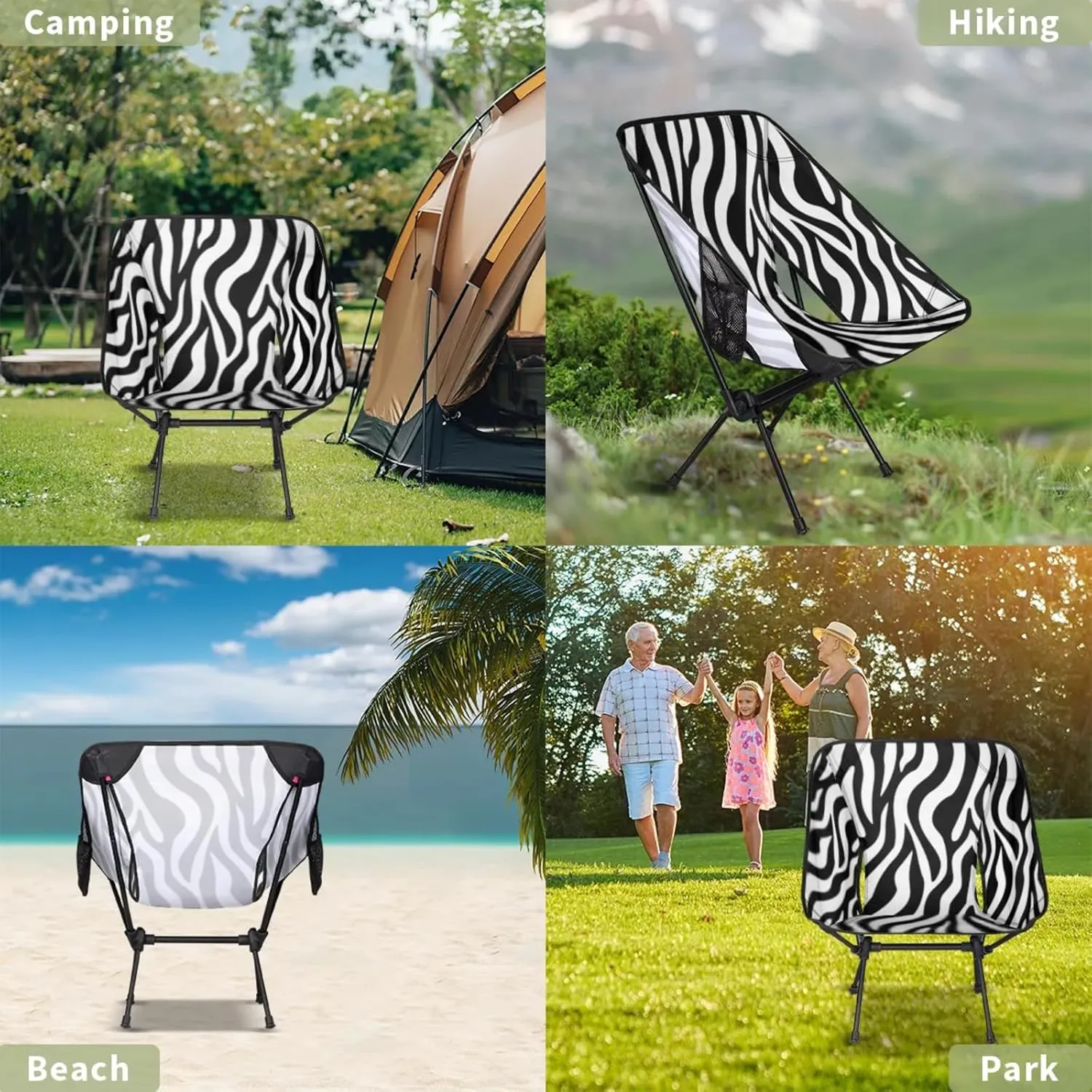 Honeybaby Folding Camping Chair Zebra Animal Print Camping Chairs Lightweight Portable Chair Outdoor Foldable Chairs for Camping Travel Picnic Beach Hiking