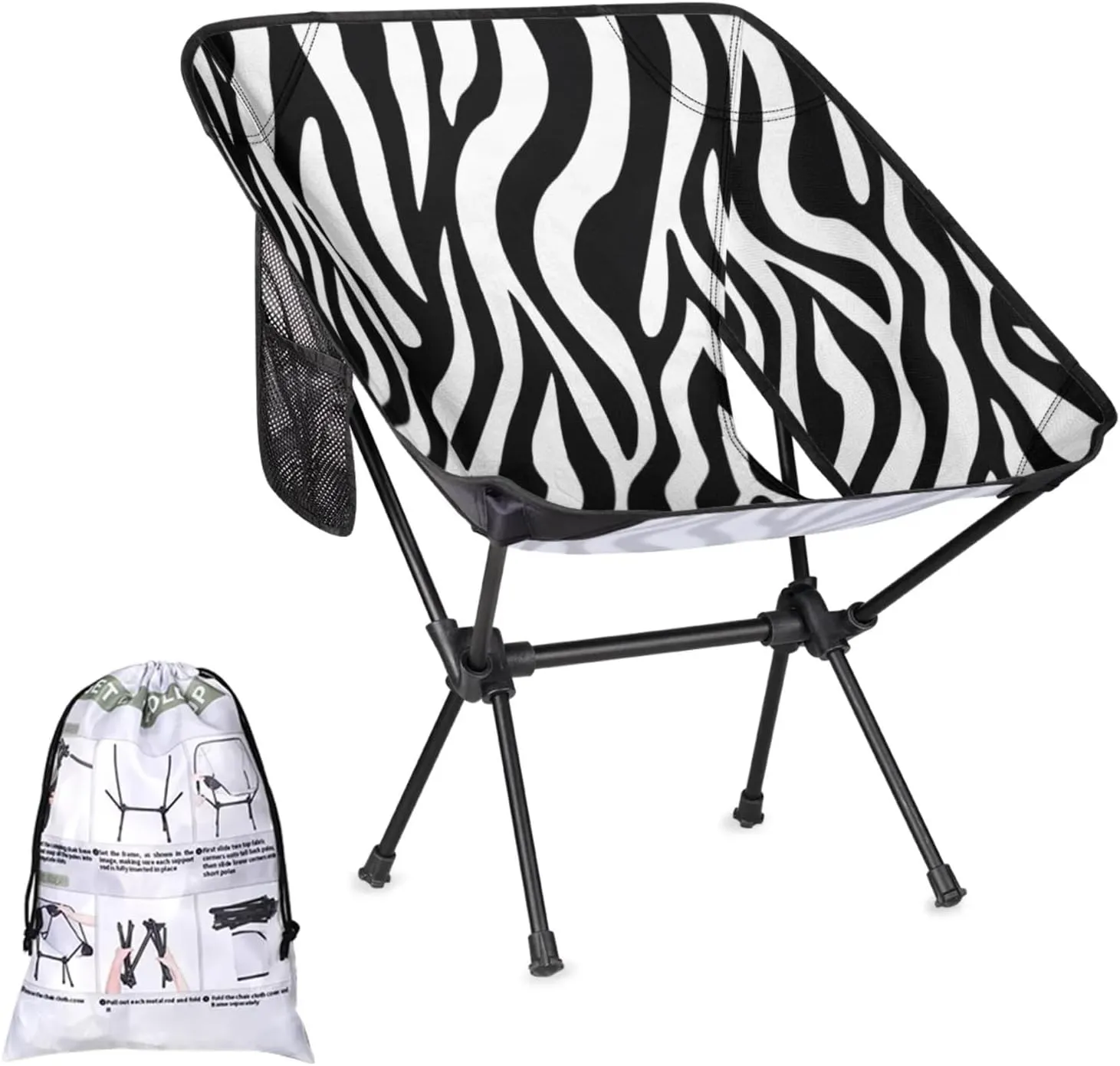 Honeybaby Folding Camping Chair Zebra Animal Print Camping Chairs Lightweight Portable Chair Outdoor Foldable Chairs for Camping Travel Picnic Beach Hiking