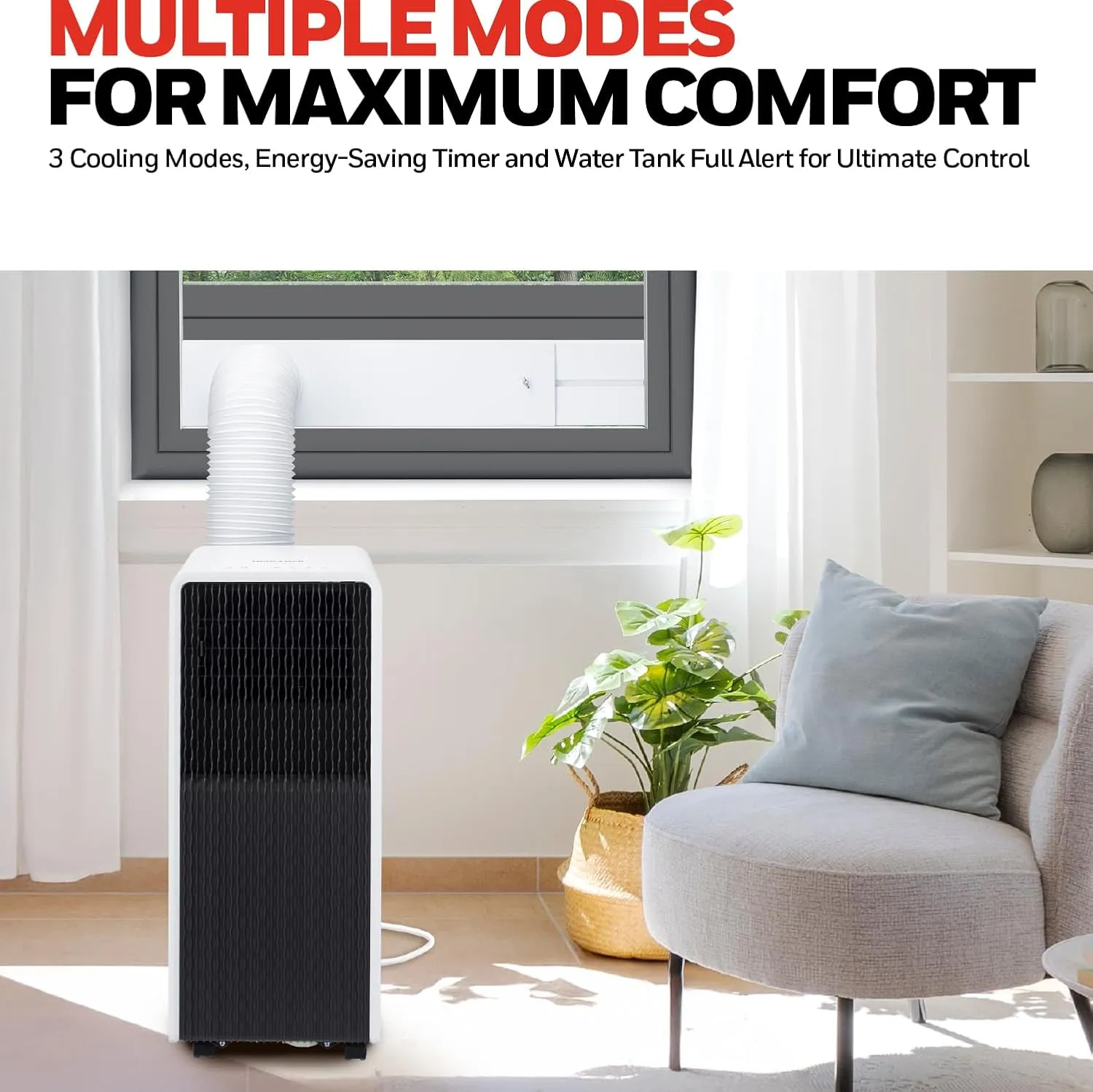 Honeywell 13,500 BTU Ultra Slim Portable AC with Fan, Dehumidifier – Cools Up to 660 Sq. Ft., HX4CESAWG0