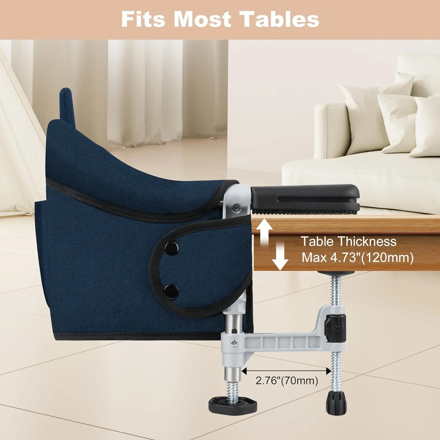 Hook On High Chair: Portable Travel Chair for Baby and Toddler, Foldable Clip-on With Backrest Board, Removable Dining Tray and Storage Carrying Bag for Indoor Outdoor (Blue)
