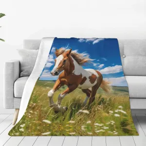 Horses on The Prairie Ultra-Soft Micro Fleece Blanket, 60 * 50 inch Size Blanket, Suitable for Bed, Sofa, Camping, Cold Movie Theater or Travel