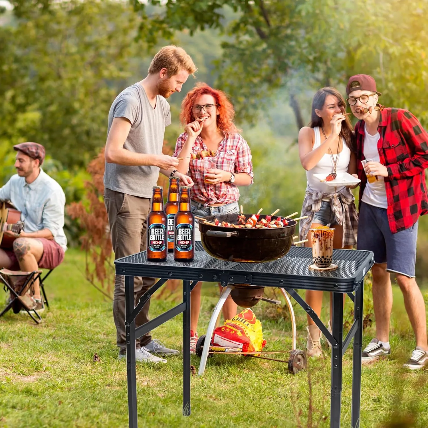 HPC Decor Folding Grill Table-Camping Table with Mesh Desktop,Portable Picnic Table with Carry Handle,27/56cm Height Adjustable Metal Table-Outdoor Grill Table,Folding Table for Outside Inside Use.