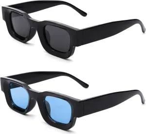 Hycredi Thick Rectangle Sunglasses for Women Men Chunky Square Polarized Sun Glasses Retro 90s Shades UV400 Protection
