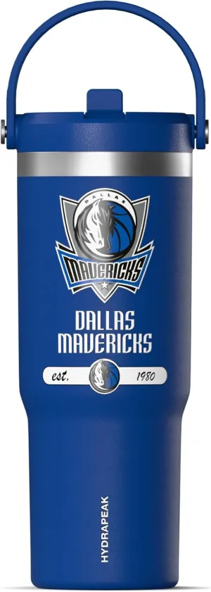 Hydrapeak x NBA Officially Licensed Dallas Mavericks 32 oz Nomad Tumbler with Handle and Straw Lid, Leakproof Stainless Steel Water Bottle
