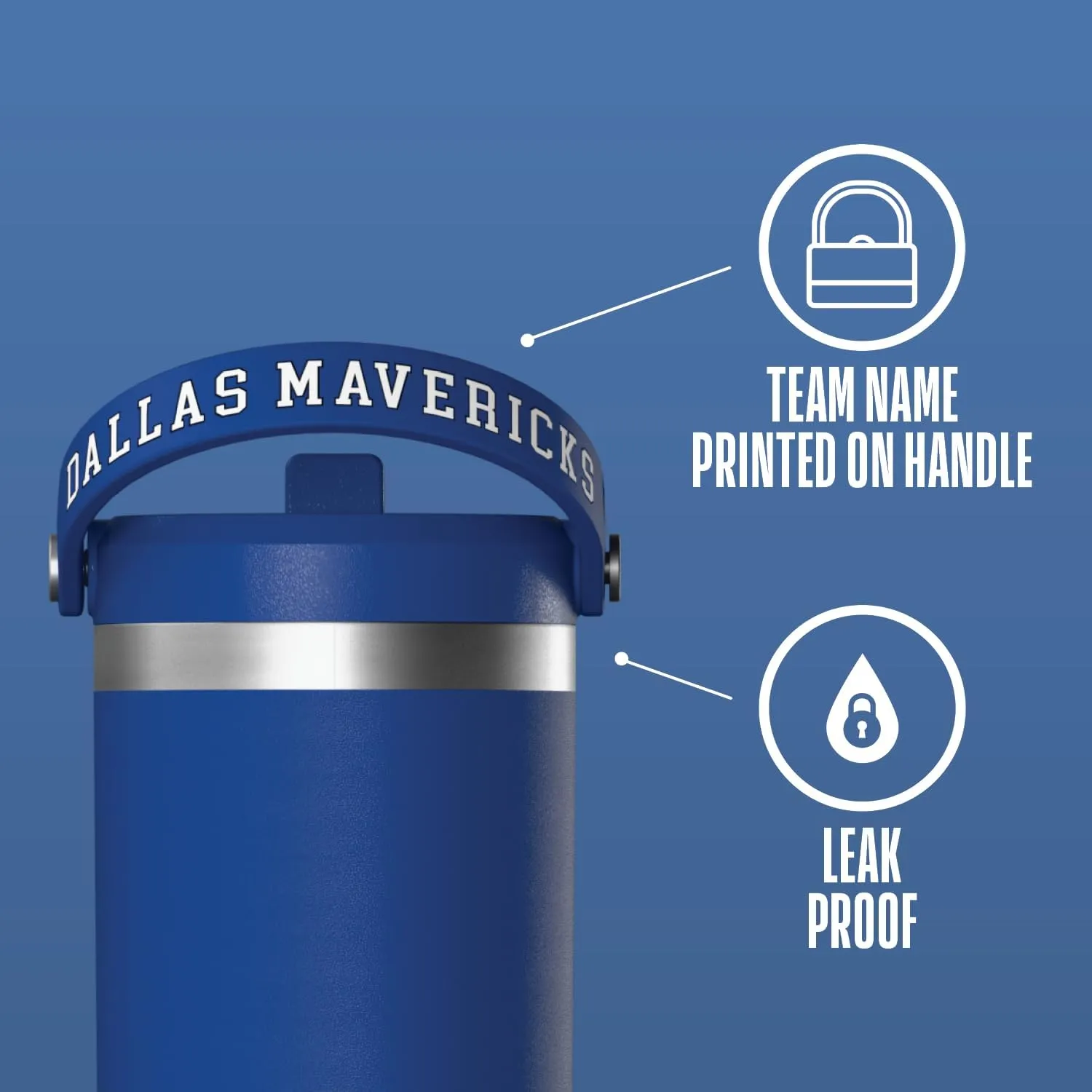 Hydrapeak x NBA Officially Licensed Dallas Mavericks 32 oz Nomad Tumbler with Handle and Straw Lid, Leakproof Stainless Steel Water Bottle