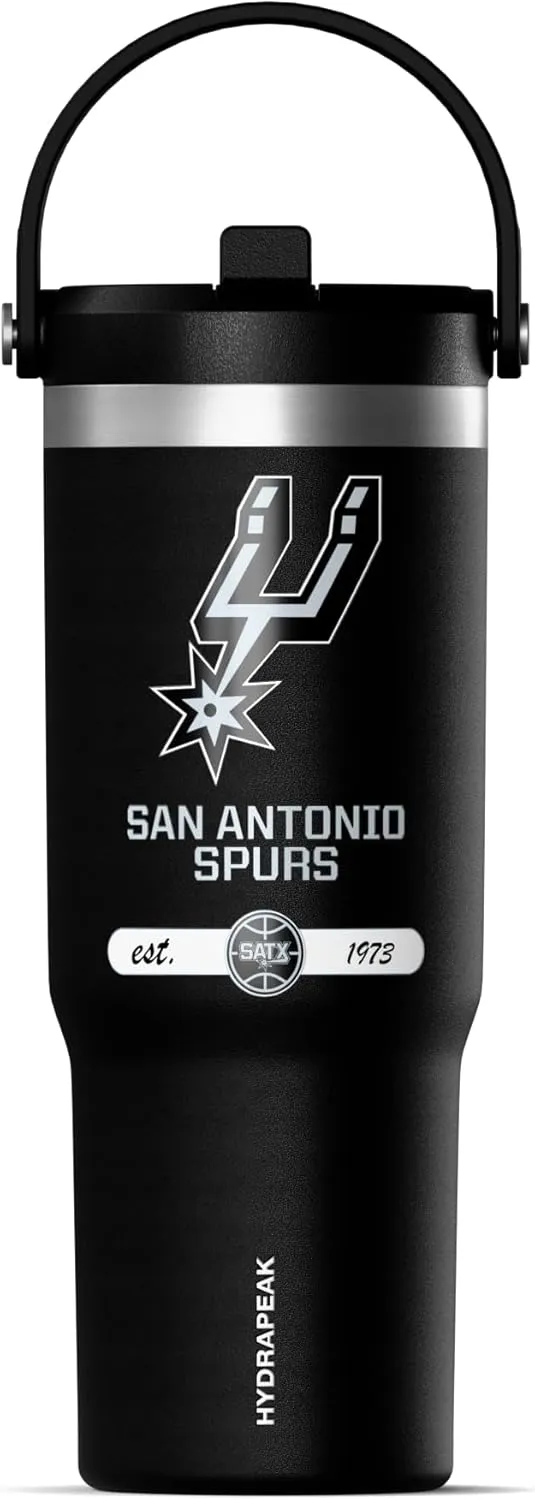 Hydrapeak x NBA Officially Licensed San Antonio Spurs 32 oz Nomad Tumbler with Handle and Straw Lid, Leakproof Stainless Steel Water Bottle