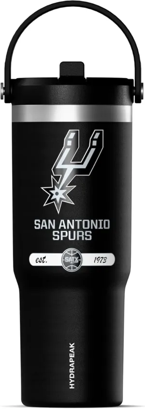 Hydrapeak x NBA Officially Licensed San Antonio Spurs 32 oz Nomad Tumbler with Handle and Straw Lid, Leakproof Stainless Steel Water Bottle