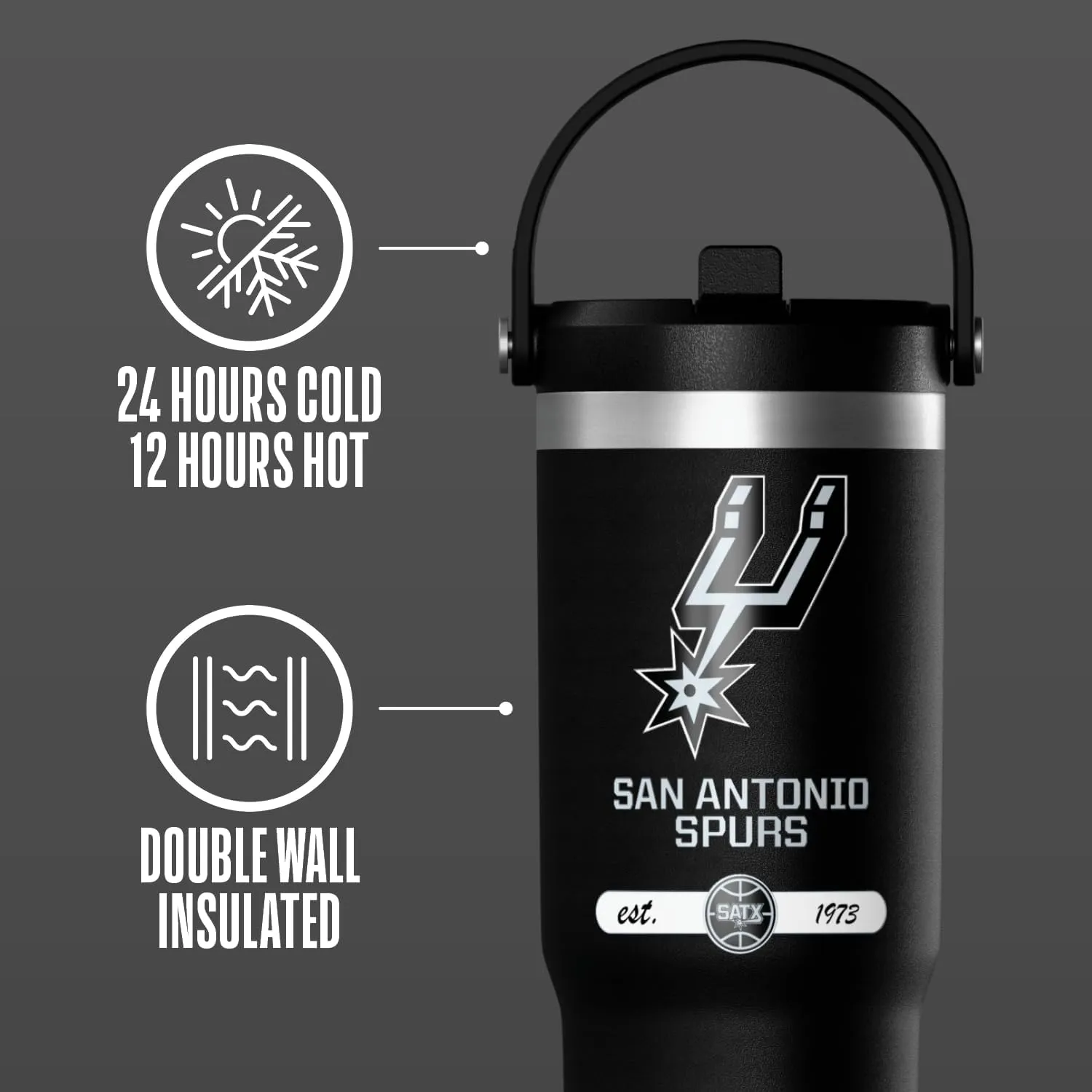 Hydrapeak x NBA Officially Licensed San Antonio Spurs 32 oz Nomad Tumbler with Handle and Straw Lid, Leakproof Stainless Steel Water Bottle