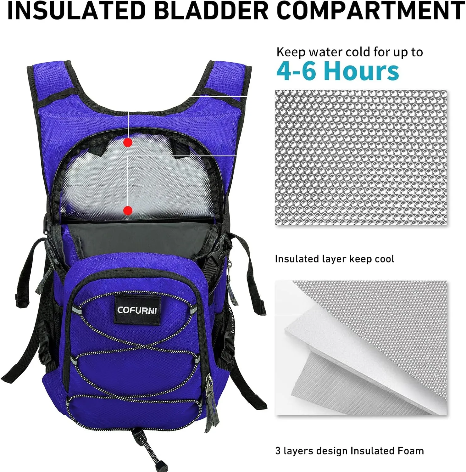 Hydration Backpack 20L with Water Bladder 2L, Large Storage Hiking Daypack for Men Women, Lightweight Insulation Water Backpack for Biking, Running, Skiing, Trekking, Camping