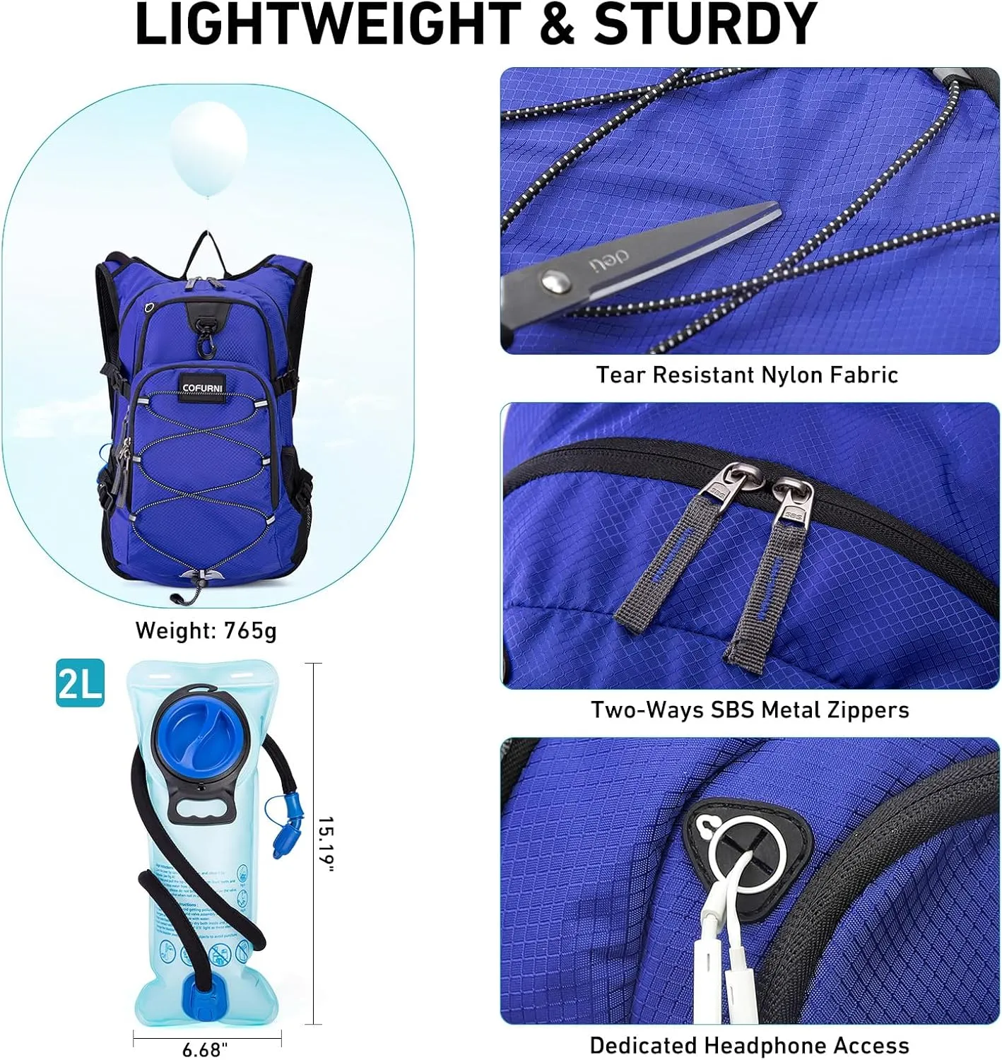 Hydration Backpack 20L with Water Bladder 2L, Large Storage Hiking Daypack for Men Women, Lightweight Insulation Water Backpack for Biking, Running, Skiing, Trekking, Camping