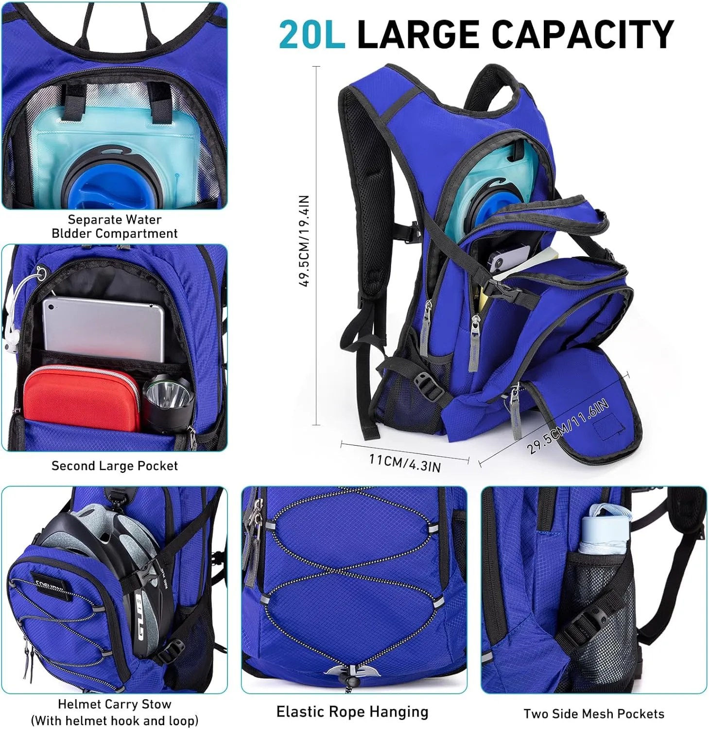 Hydration Backpack 20L with Water Bladder 2L, Large Storage Hiking Daypack for Men Women, Lightweight Insulation Water Backpack for Biking, Running, Skiing, Trekking, Camping