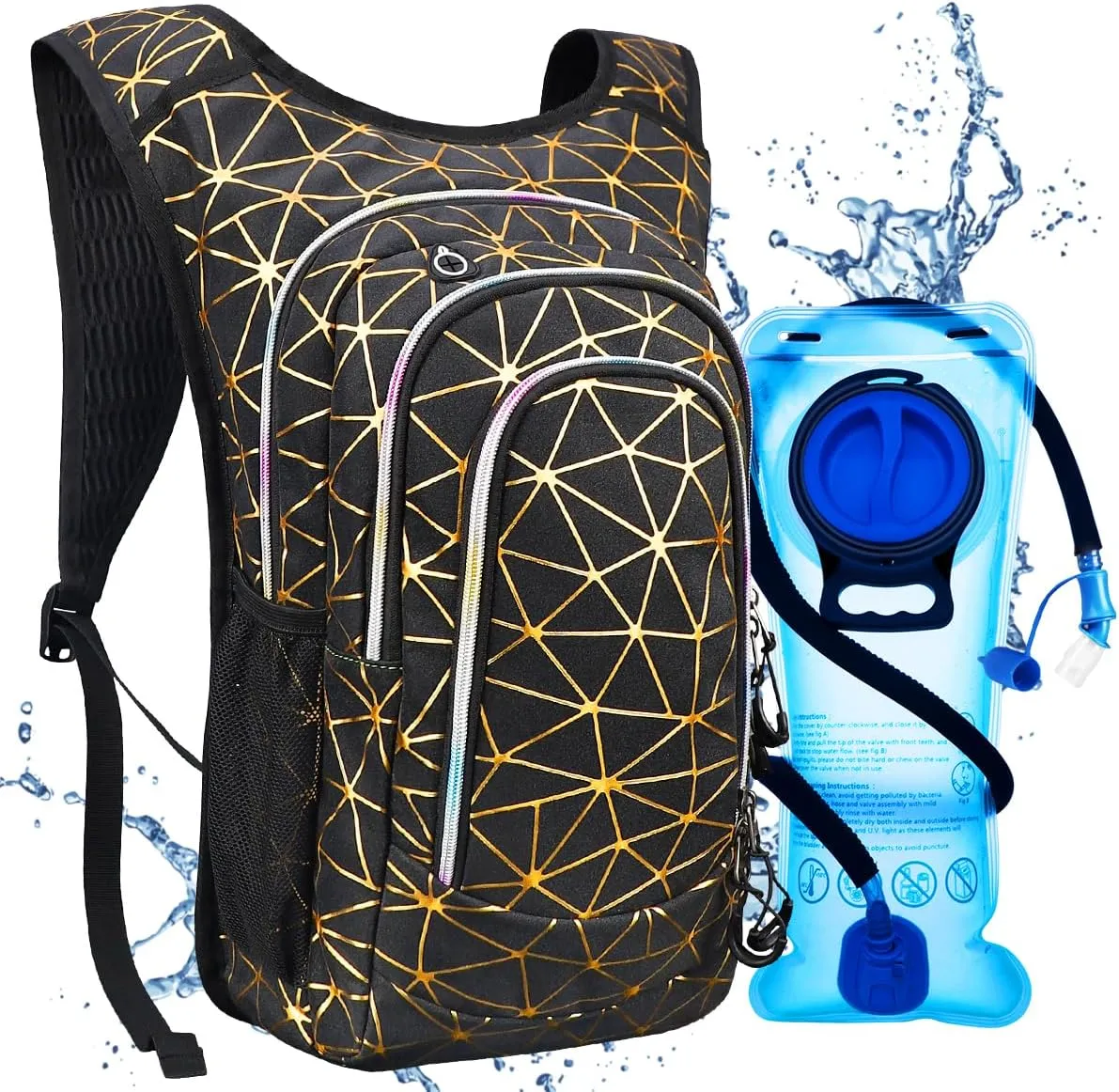 Hydration Backpack, Festival Rave Hydration Pack, Water Backpack with 2L Hydration Bladder, Rave Backpack Hydration Pack Hydropack Hydro for Hiking, Biking, Festivals, Raves