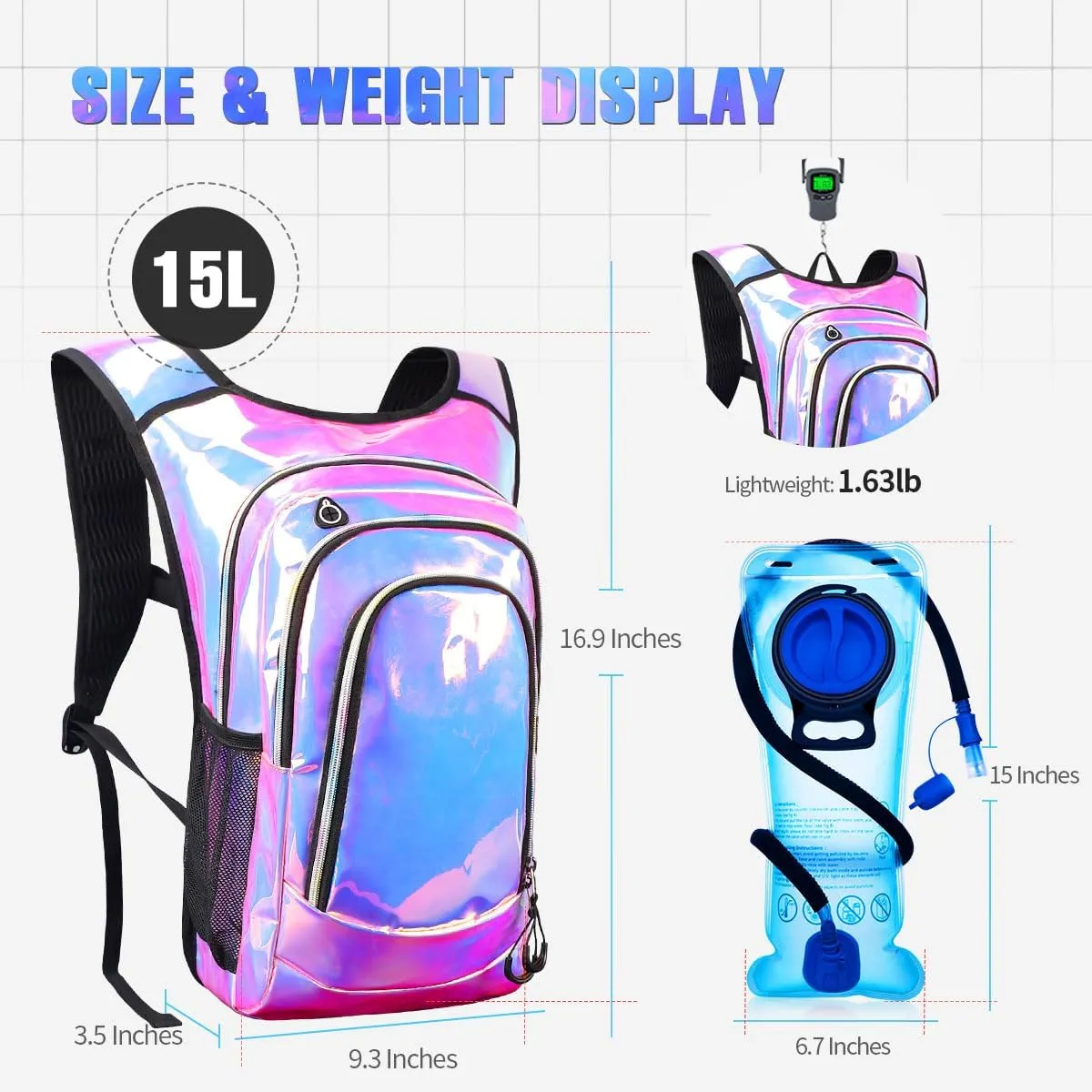 Hydration Backpack, Festival Rave Hydration Pack, Water Backpack with 2L Hydration Bladder, Rave Backpack Hydration Pack Hydropack Hydro for Hiking, Biking, Festivals, Raves