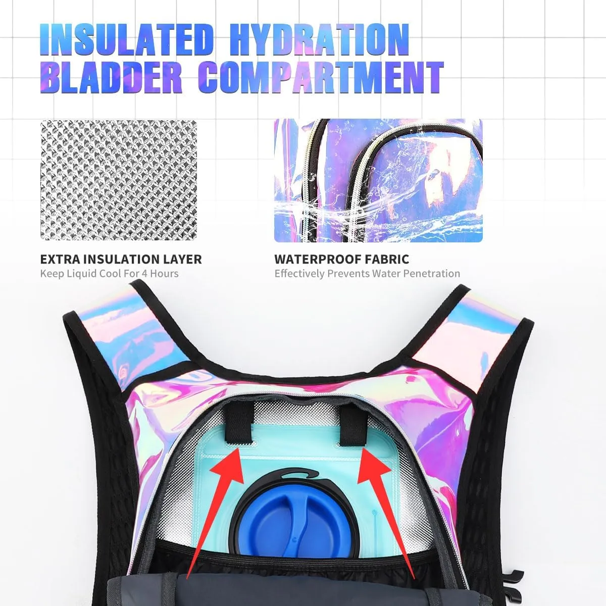 Hydration Backpack, Festival Rave Hydration Pack, Water Backpack with 2L Hydration Bladder, Rave Backpack Hydration Pack Hydropack Hydro for Hiking, Biking, Festivals, Raves