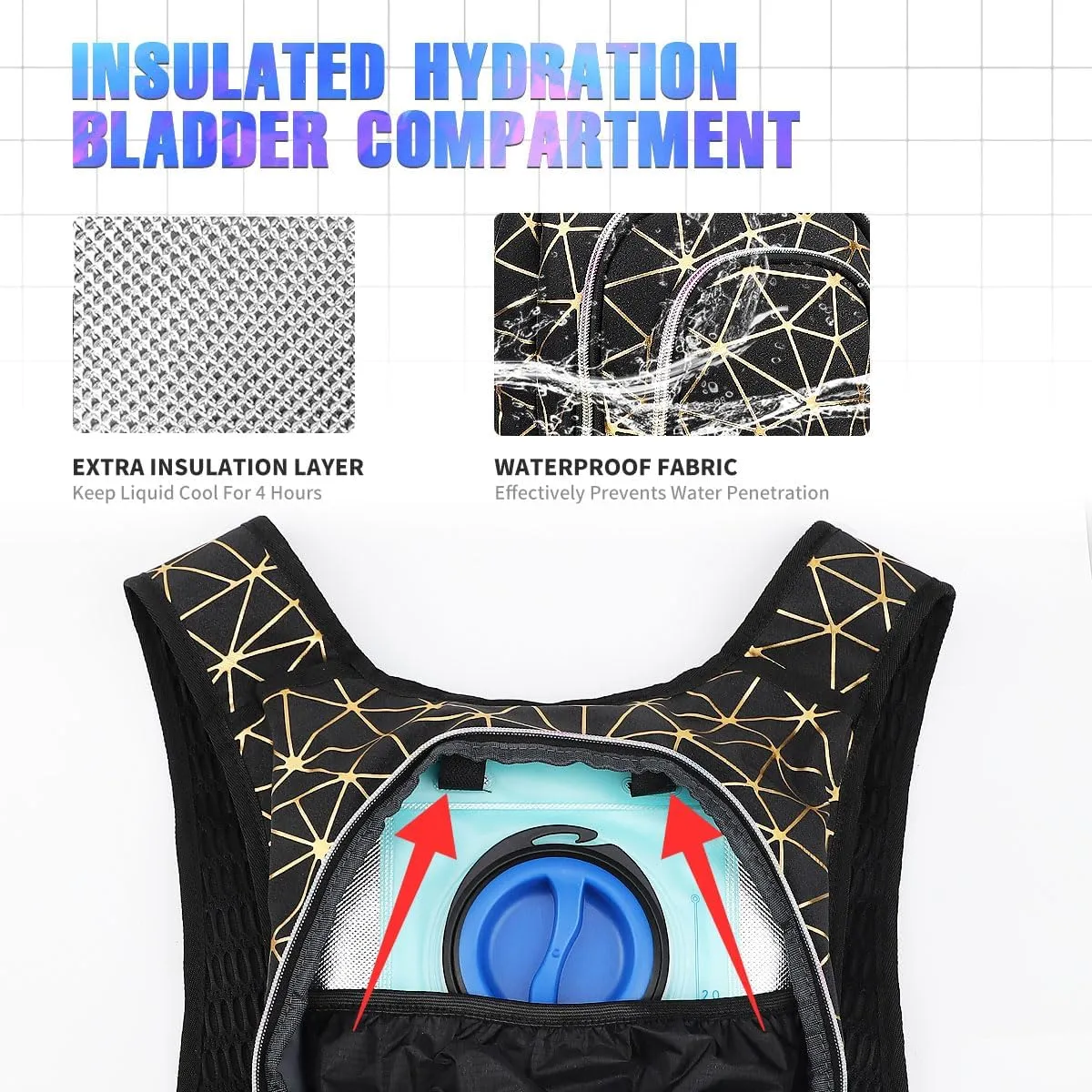 Hydration Backpack, Festival Rave Hydration Pack, Water Backpack with 2L Hydration Bladder, Rave Backpack Hydration Pack Hydropack Hydro for Hiking, Biking, Festivals, Raves