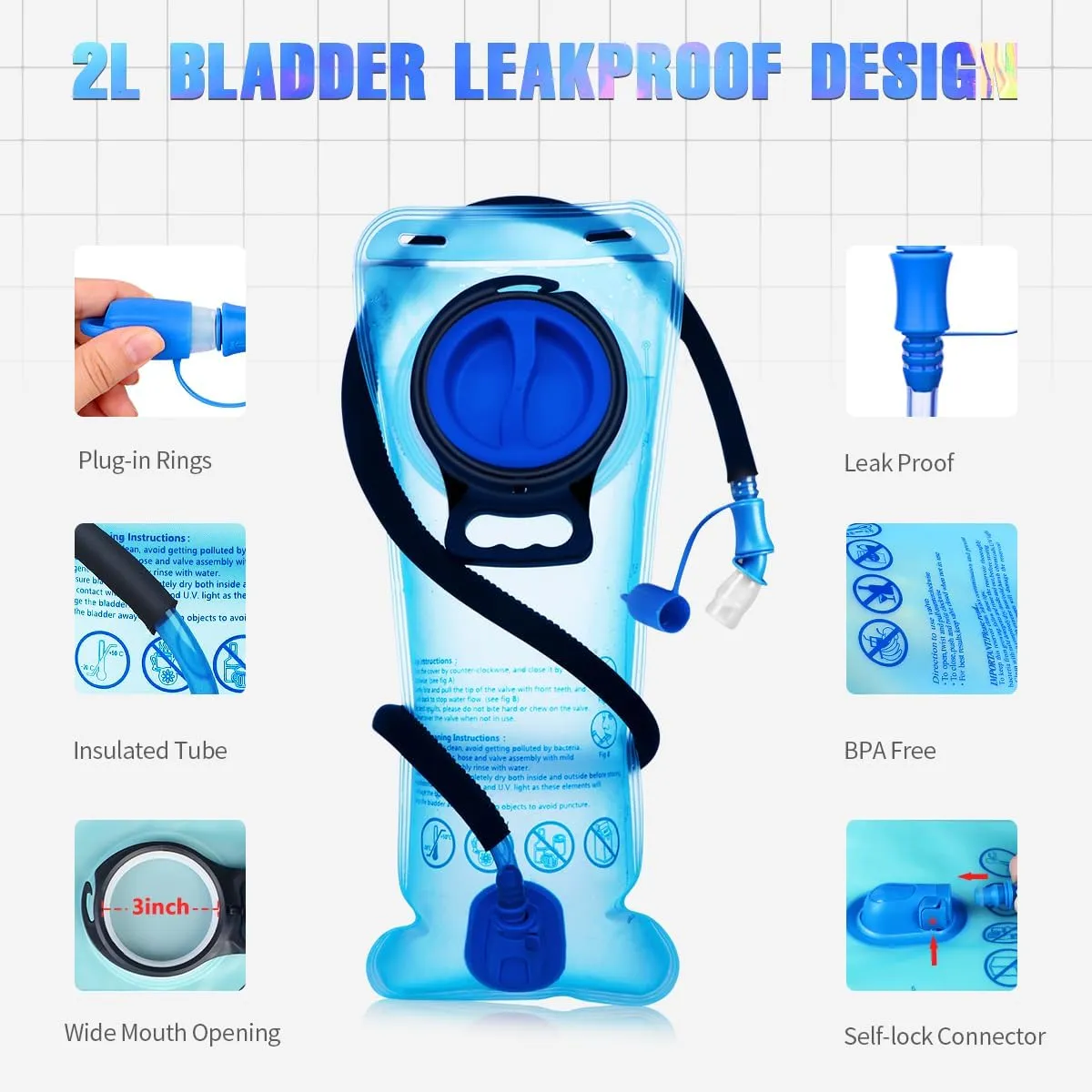 Hydration Backpack, Festival Rave Hydration Pack, Water Backpack with 2L Hydration Bladder, Rave Backpack Hydration Pack Hydropack Hydro for Hiking, Biking, Festivals, Raves