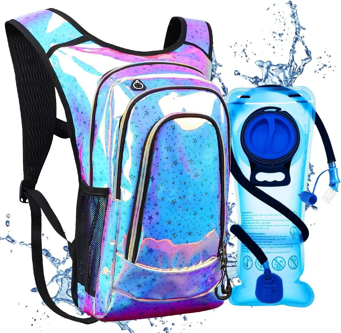 Hydration Backpack, Festival Rave Hydration Pack, Water Backpack with 2L Hydration Bladder, Rave Backpack Hydration Pack Hydropack Hydro for Hiking, Biking, Festivals, Raves