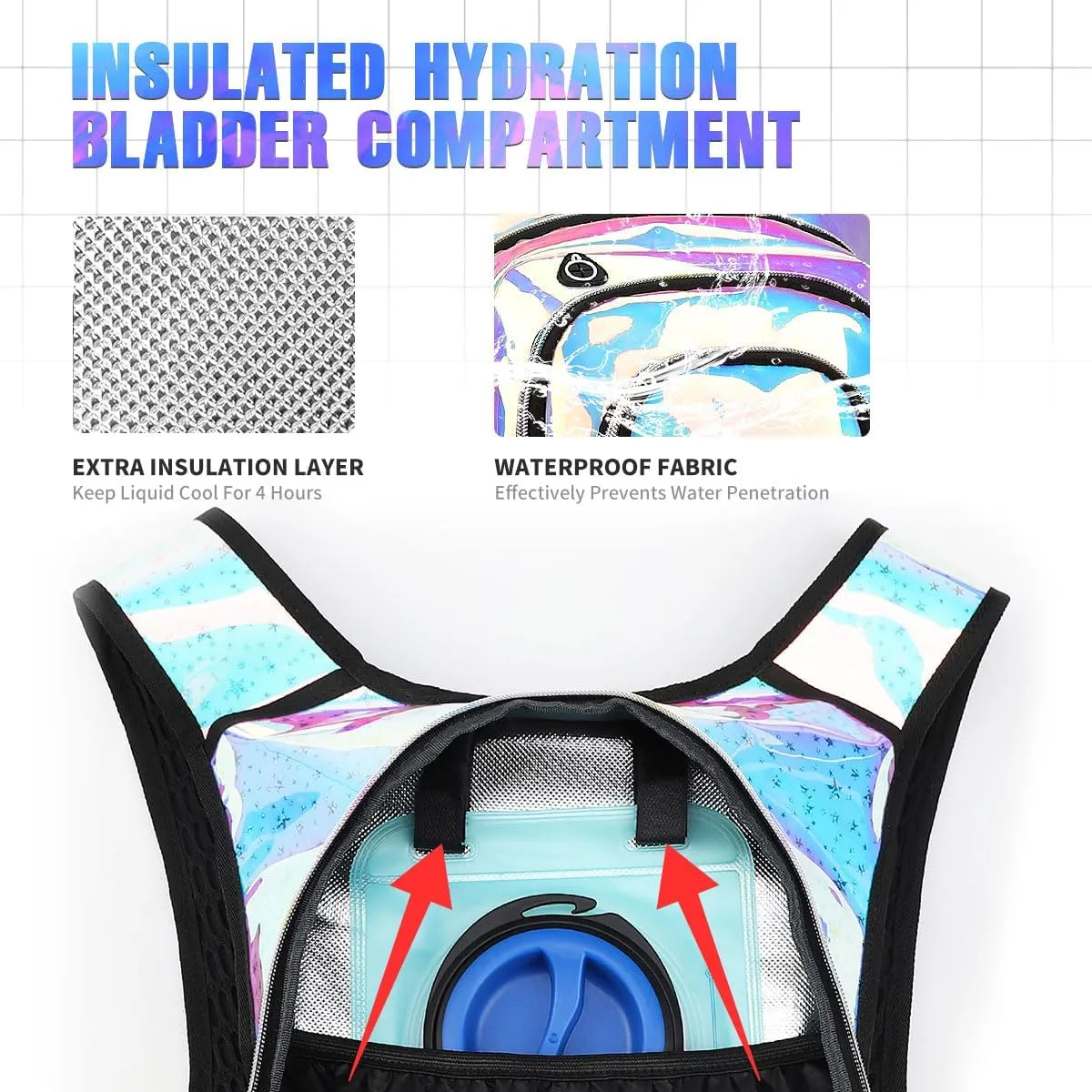Hydration Backpack, Festival Rave Hydration Pack, Water Backpack with 2L Hydration Bladder, Rave Backpack Hydration Pack Hydropack Hydro for Hiking, Biking, Festivals, Raves