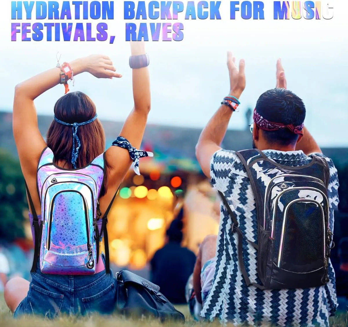 Hydration Backpack, Festival Rave Hydration Pack, Water Backpack with 2L Hydration Bladder, Rave Backpack Hydration Pack Hydropack Hydro for Hiking, Biking, Festivals, Raves