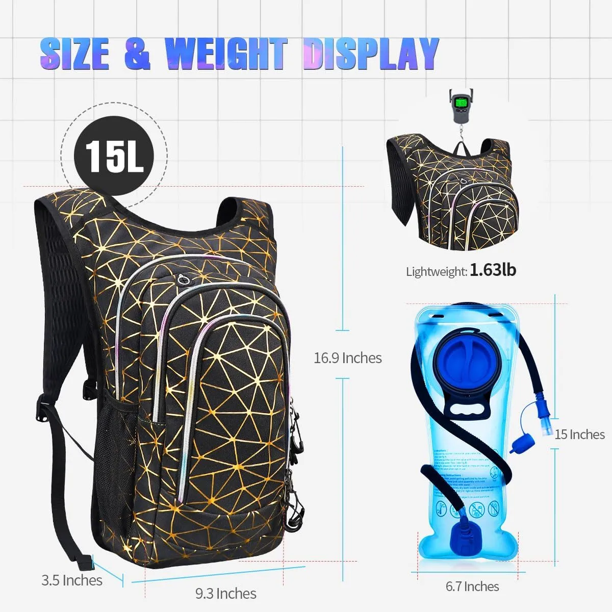 Hydration Backpack, Festival Rave Hydration Pack, Water Backpack with 2L Hydration Bladder, Rave Backpack Hydration Pack Hydropack Hydro for Hiking, Biking, Festivals, Raves