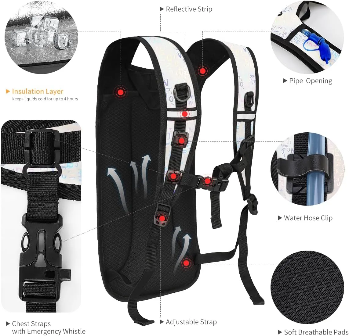 Hydration Backpack with 2L Water Bladder, Raves Water Backpack, Lightweight Insulation Hydration Pack for Men and Women, Suitable for Music Festivals, Raves, Hiking, Activities