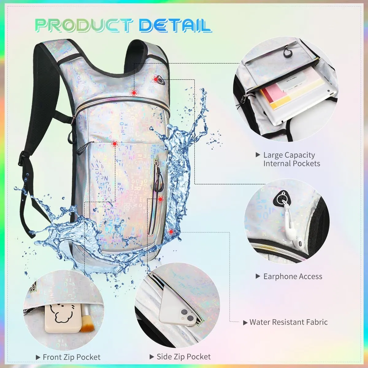 Hydration Backpack with 2L Water Bladder, Raves Water Backpack, Lightweight Insulation Hydration Pack for Men and Women, Suitable for Music Festivals, Raves, Hiking, Activities