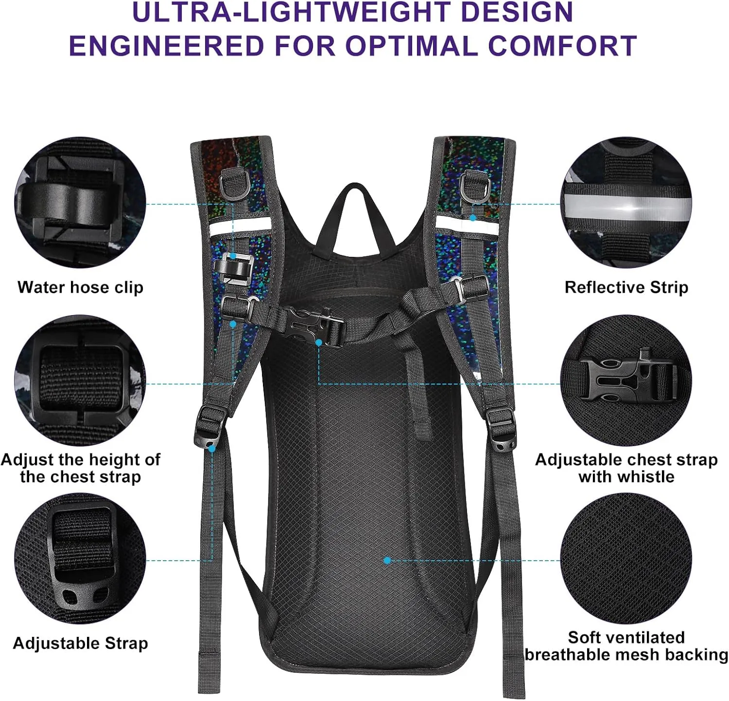Hydration Backpack,Water Backpack with 2L Water Bladder,Festival Essential-Rave Hydration Pack,Lightweight Insulation Hydropack for Outdoor,Hiking,Running,Biking,Music Festival for Men Women