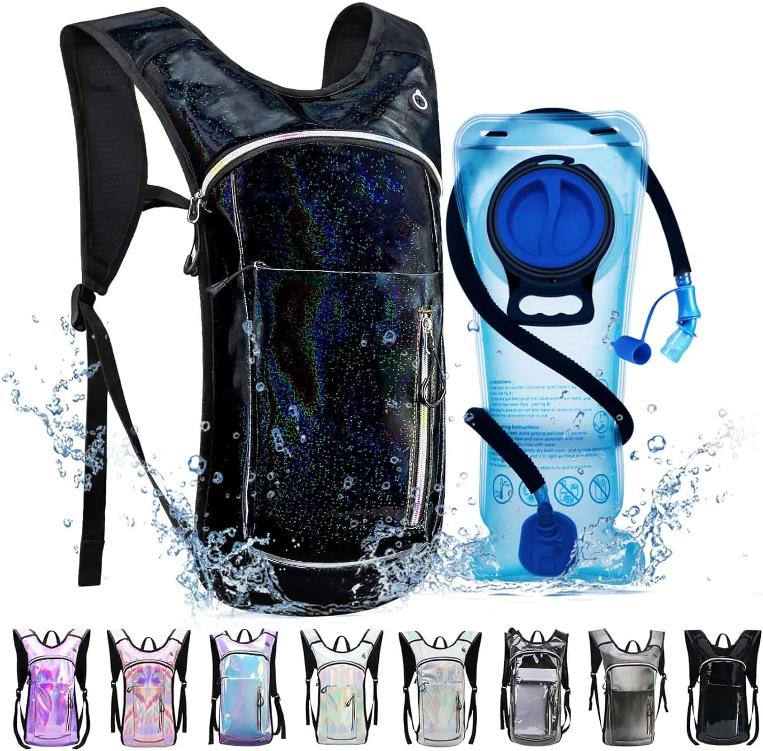 Hydration Backpack,Water Backpack with 2L Water Bladder,Festival Essential-Rave Hydration Pack,Lightweight Insulation Hydropack for Outdoor,Hiking,Running,Biking,Music Festival for Men Women