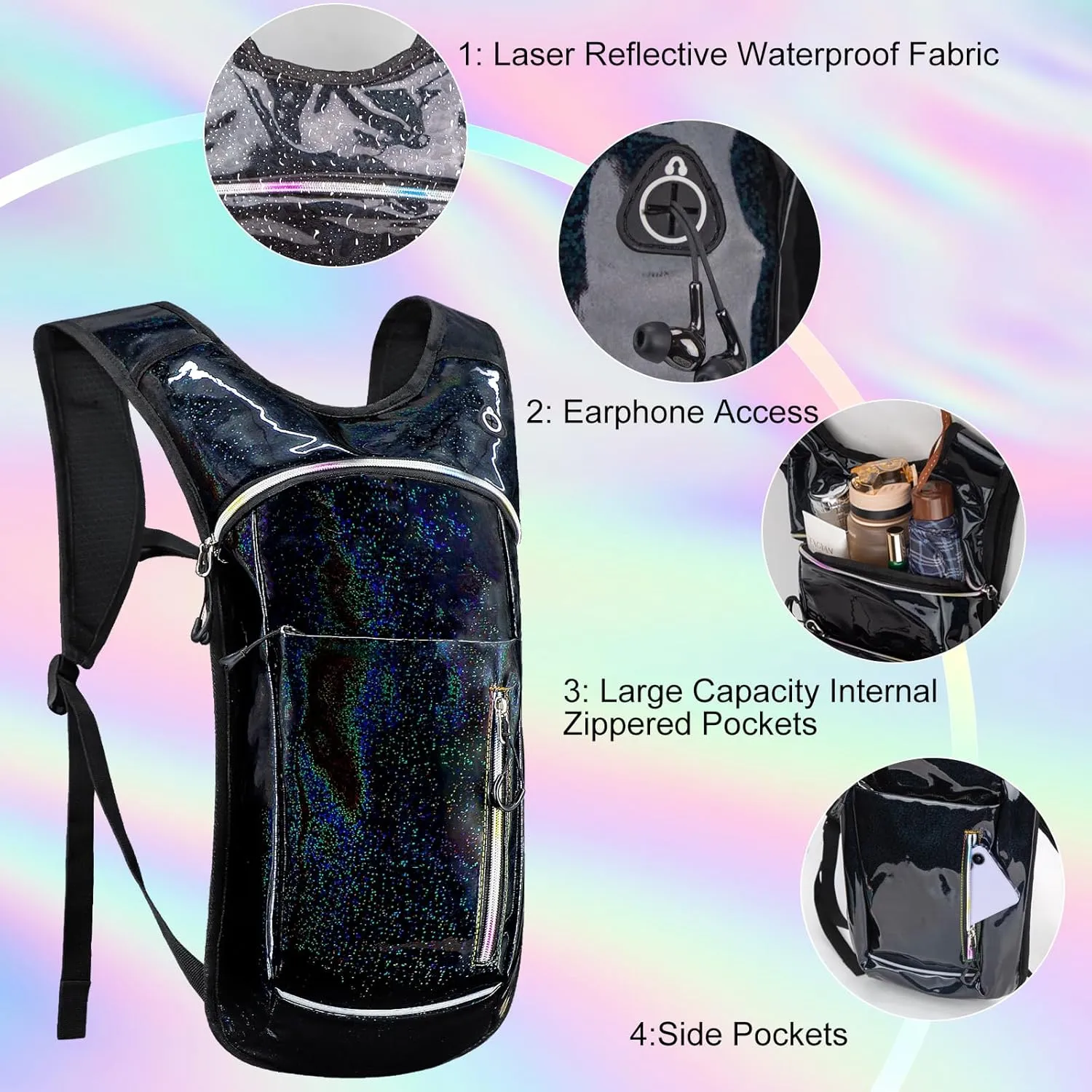 Hydration Backpack,Water Backpack with 2L Water Bladder,Festival Essential-Rave Hydration Pack,Lightweight Insulation Hydropack for Outdoor,Hiking,Running,Biking,Music Festival for Men Women