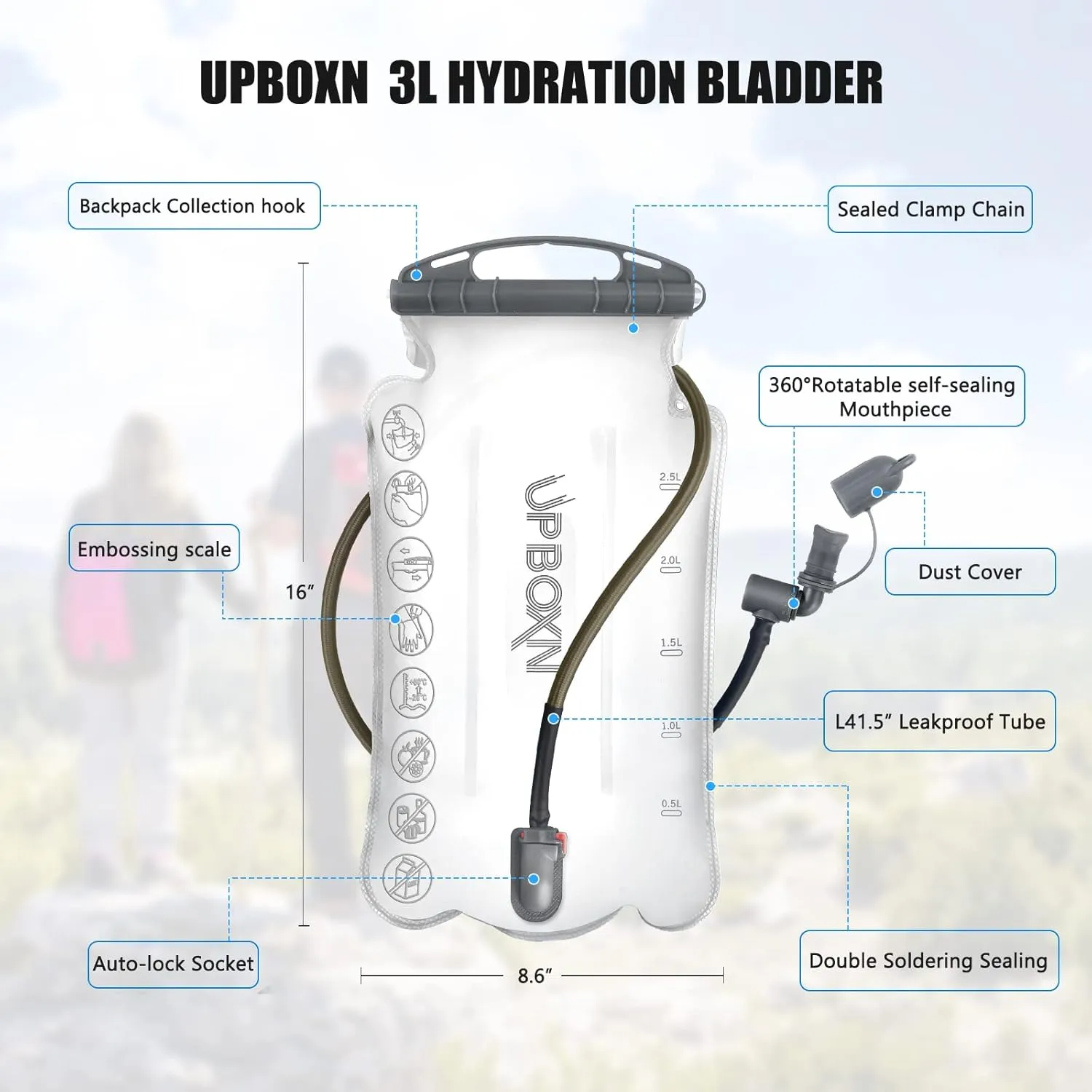 Hydration Bladder 2L/3L Water Reservoir, BPA Free Leak Proof Water Storage Bladder Bag, Taste Free Hydration Pack Replacement for Outdoor Hiking Camping Biking Backpacking